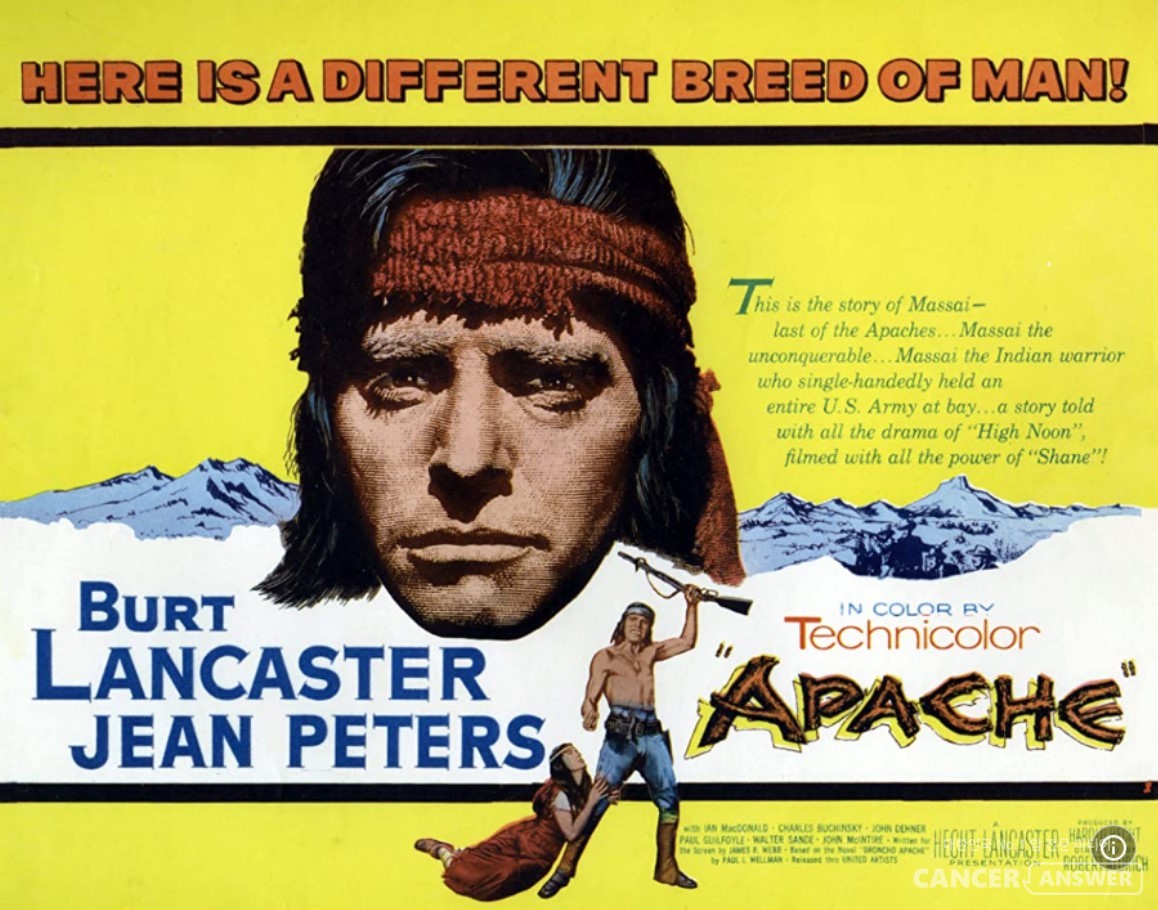 1954년 제작된 영화 '아파치'의 포스터. 버트 랭커스터 주연. 용맹하기로 소문난 아파치족은 수많은 서부영화에 등장한다. 유명한 추장 제로니모의 일대기도 영화로 만들어진 바 있다. / imdb.com