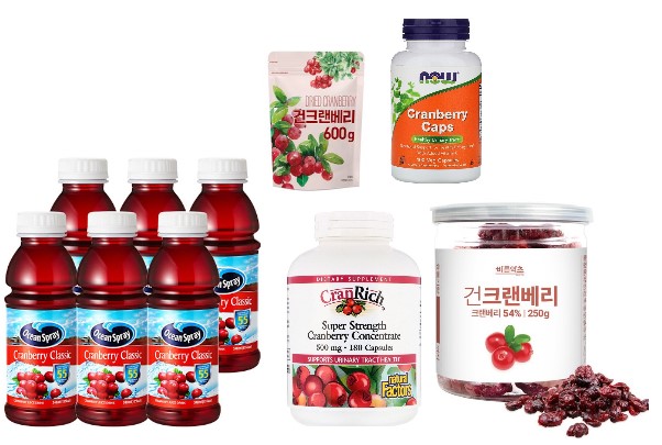 시중에서 팔리고 있는 다양한 크랜베리 제품들.