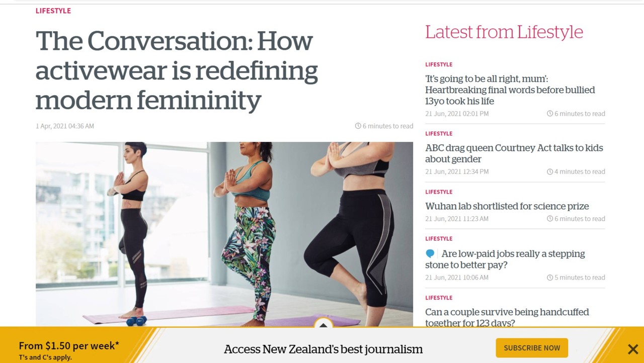 뉴질랜드의 한 언론은 레깅스 문화는 '건강한 여성성'이라는 새로운 트렌드를 상징하는 사건이 되고 있다는 분석보도를 했다.  / nzherald 인터넷판