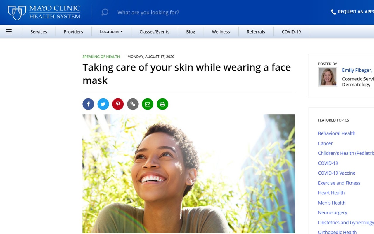 세계적인 의료기관 메이요클리닉은 마스크가 피부질환을 부를 수 있기 때문에 위생적이고 현명한 관리가 필요하다고 조언하고 있다.