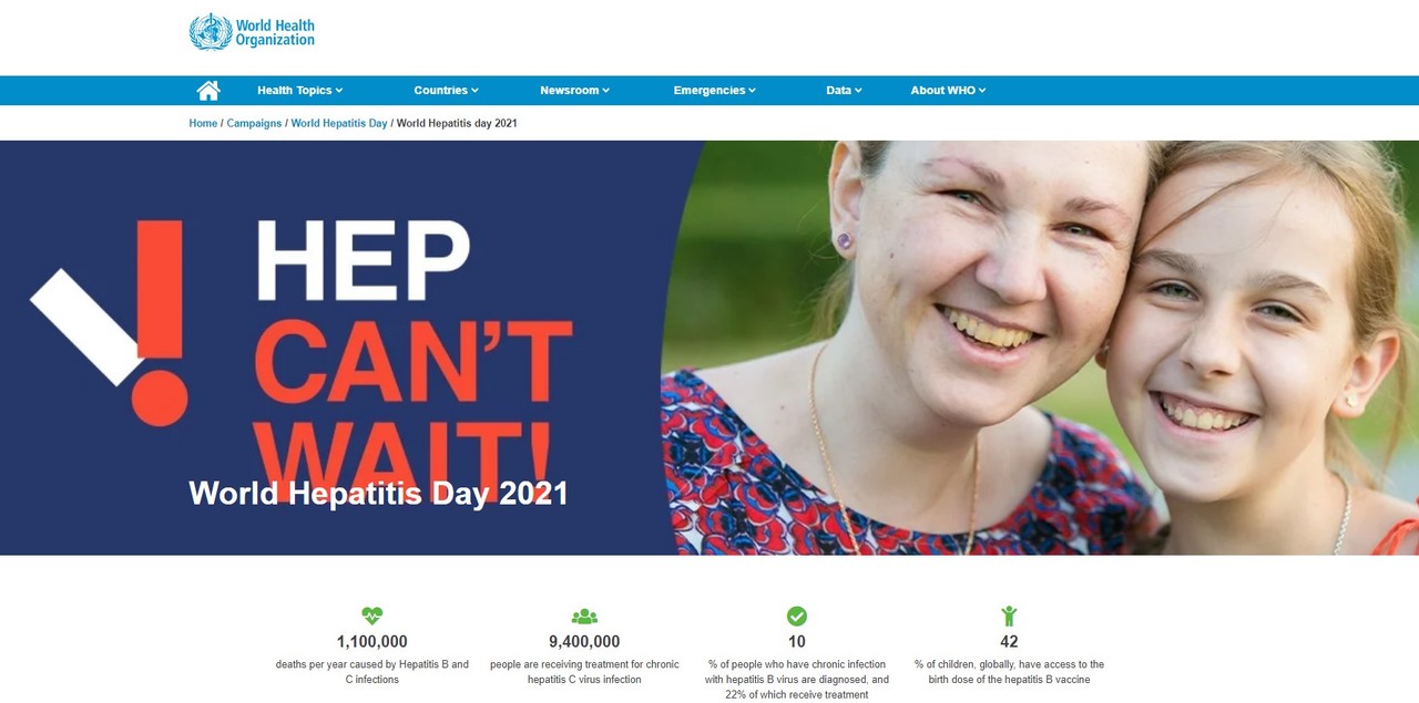 WHO는 7월 28일 '세계간염의 날'을 맞아 2030년까지 간암위험을 퇴치하겠다는 캠페인을 벌이고 있다.