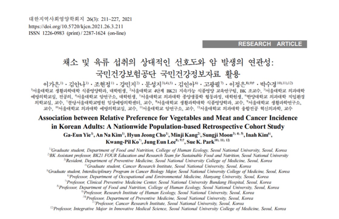 채식이냐 육식이냐, 식습관에 따라 잘 걸리는 암의 종류가 다르다는 연구결과가 발표된 '대한지역사회영양학회지'.