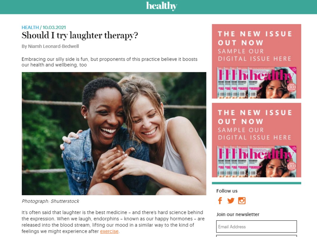 웃음의 효능과 과학적 근거를 소개한 영국 의학건강전문지 'Healthy Magazine'.