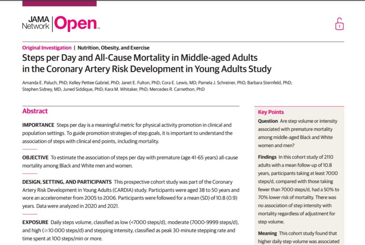 미국 매사추세츠 대학 연구팀이 걷기의 효과에 대한 추적연구 결과를 'JAMA network open'에 최근 게재했다.