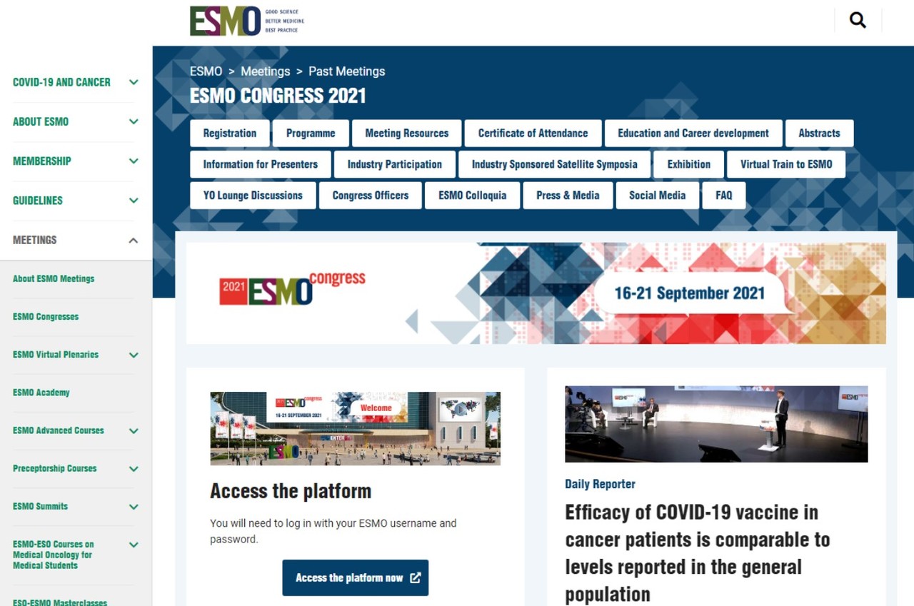 키트루다의 다양한 항암효과를 소개한 유럽종양학회 연례학술대회 홈페이지.