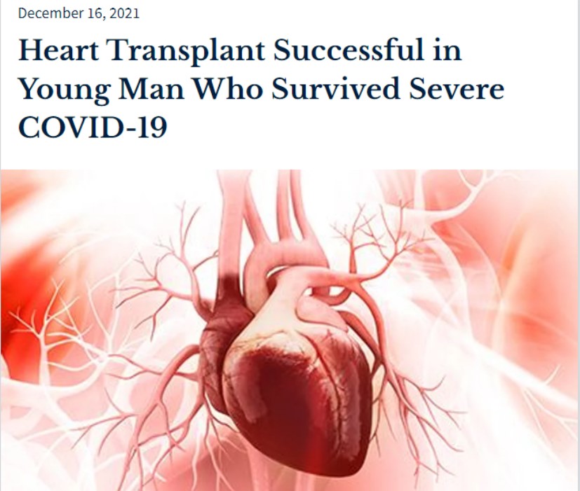 심장이식 수술을 앞두고 코로나19 확진자가 된 환자에게 심장이식 수술을 성공적으로 진행한 희귀한 케이스를 보도한 '헬스데이'. 