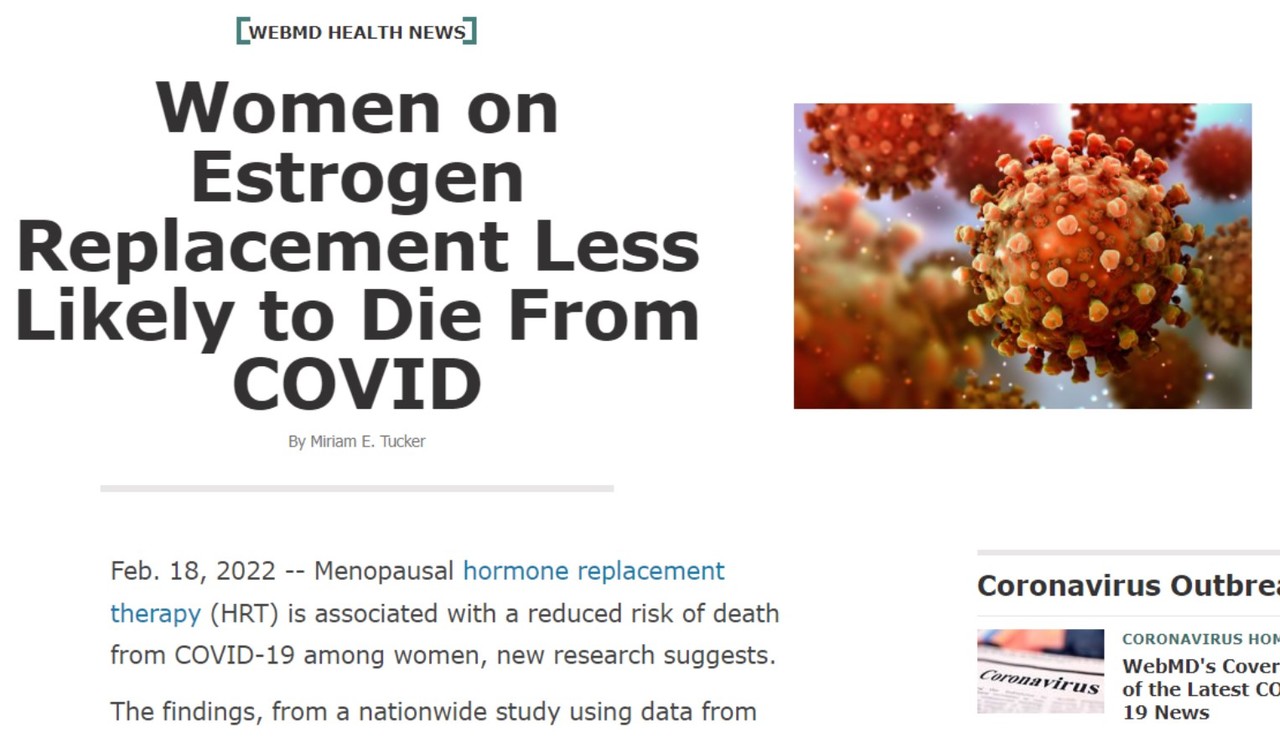 여성호르몬이 코로나19 위중증이나 사망 위험을 줄여줄 수 있다는 스웨덴 연구팀의 연구결과가 실린 'MBJ Open'과 그 내용을 보도한 Web MD'.