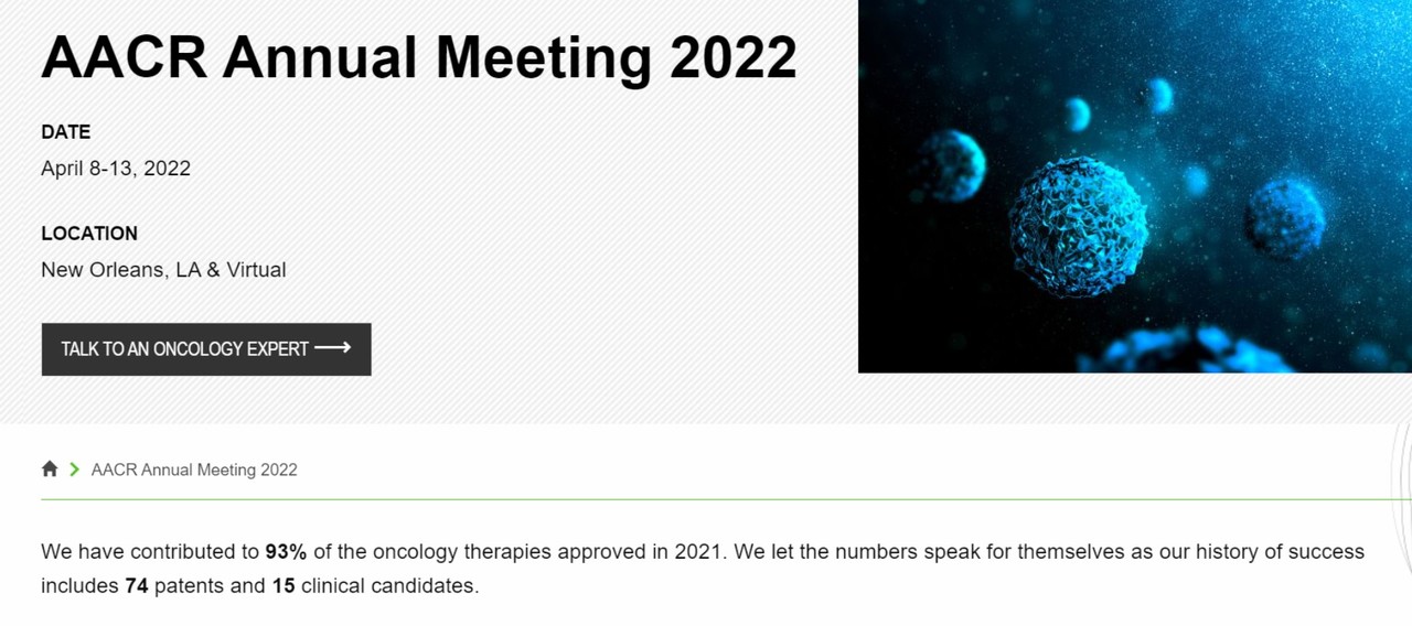 셀트리온의 아바스틴 바이오시밀러 임상3상 시험 결과가 공개된 AACR 홈페이지.