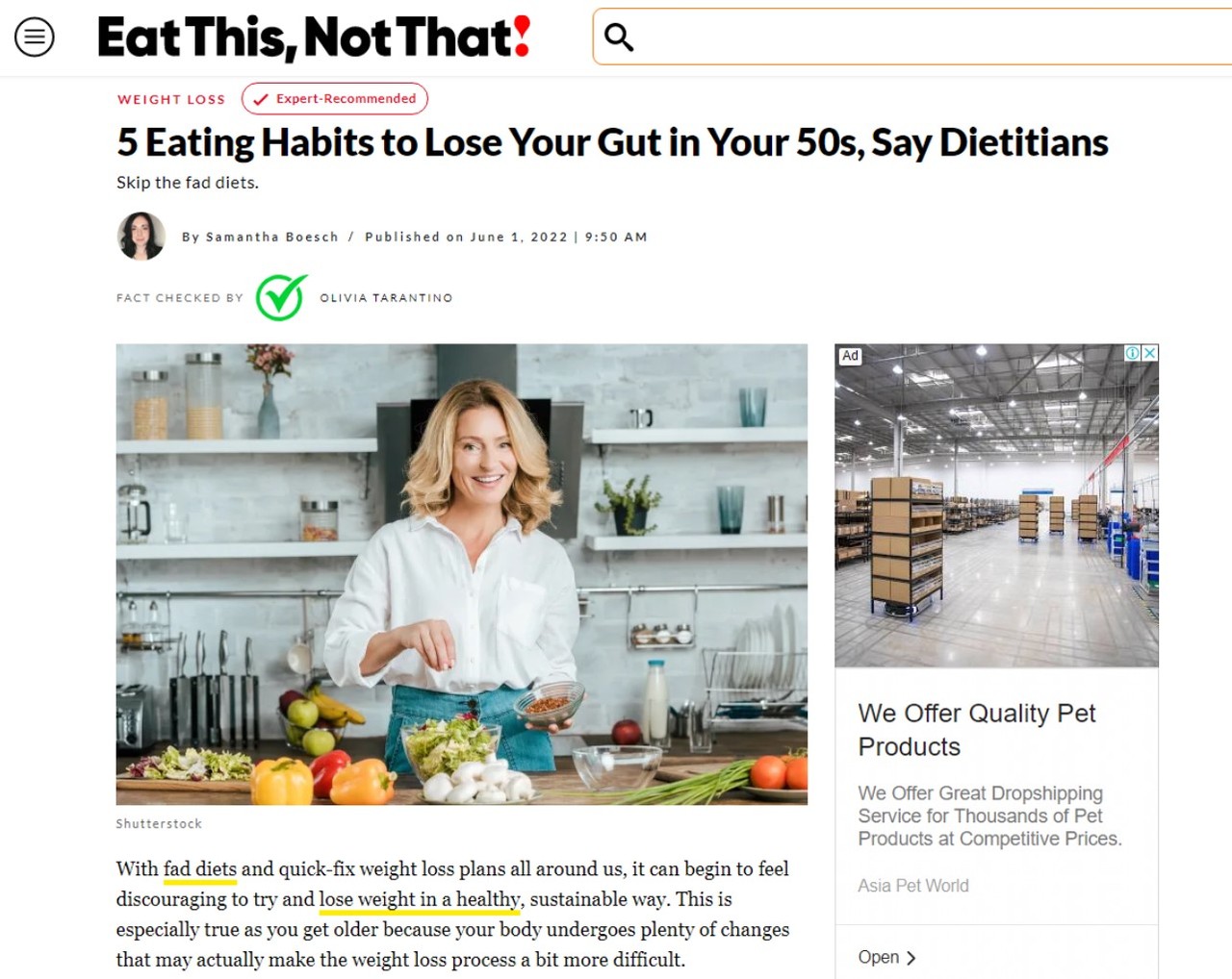 나이를 먹어서 뱃살을 빼는 것은 아주 어렵다. 신진대사가 왕성하지 못하기 때문에 곱절의 노력이 필요하다. 50대에 건강하게 다이어트를 하는 방법을 'Eat this not that'이 소개했다.