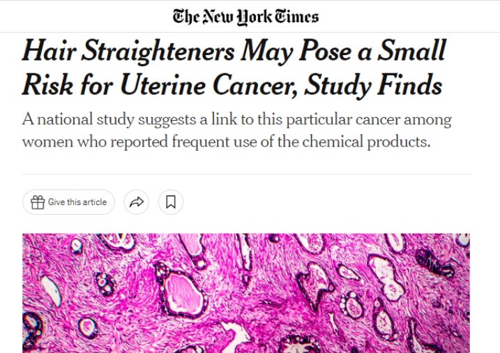 스트레이트 파마 약의 위험성을 연구한 NIEHS의 논문이 실린 'Journal of the National Cancer Institute'와 그 연구를 소개한 'NYT'.