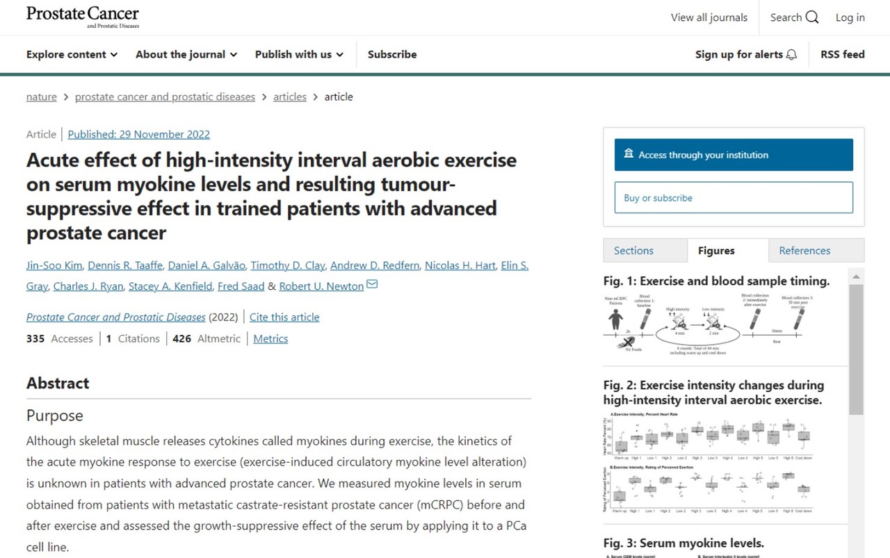 전립선암에 운동이 도움이 된다는 연구결과가 실린 'Prostate Cancer and Prostatic Diseases'.