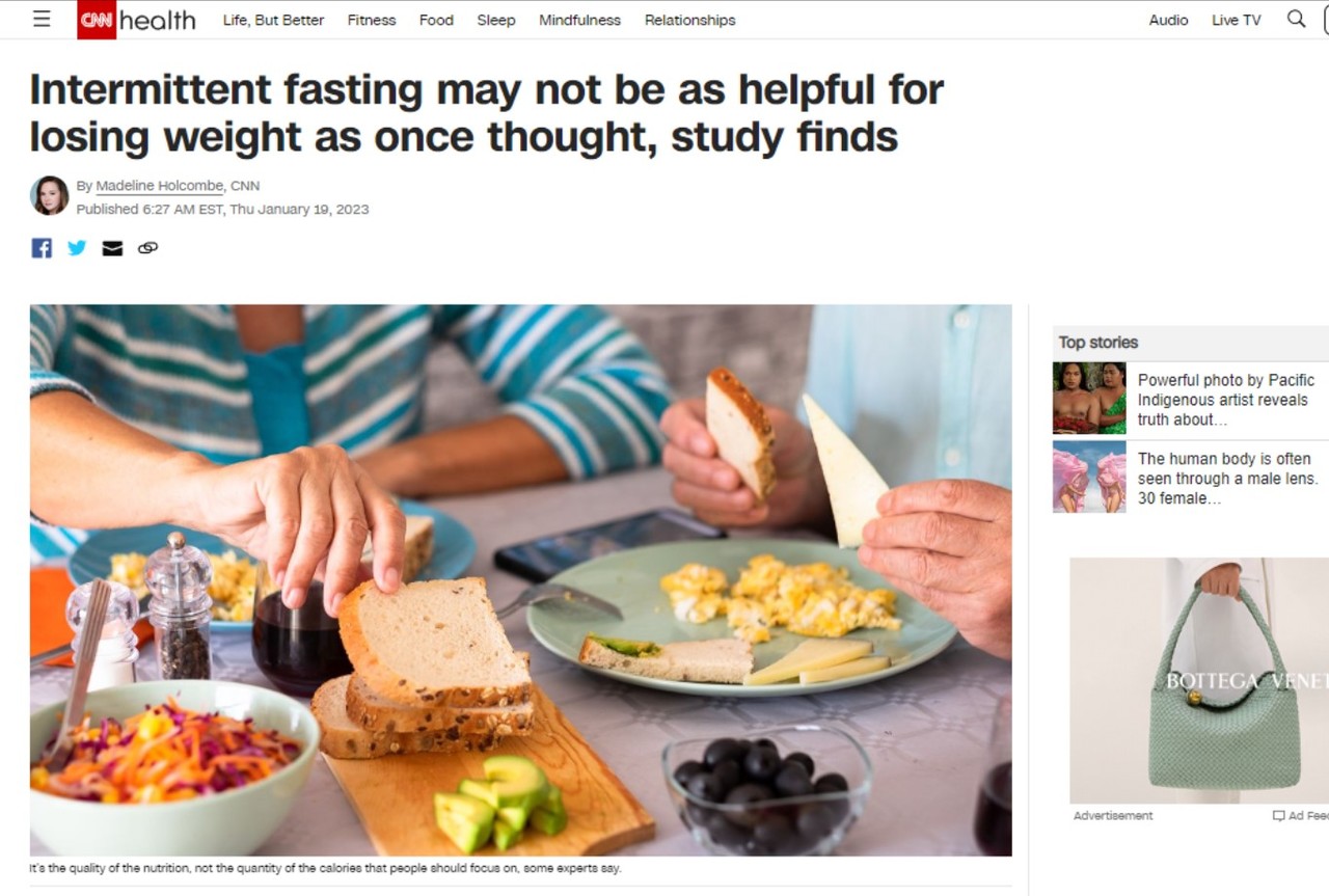간헐적 단식 등 식사 시간 조절방식이 체중과 큰 관계가 없다는 연구결과가 실린 'JAHA'와, 이를 보도한 'CNN'.