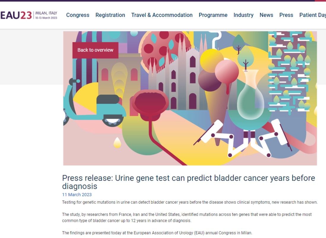 소변의 유전자 검사를 통해 방광암을 정확히 진단하고 예측할 수 있다는 연구결과를 소개한 EAU23.