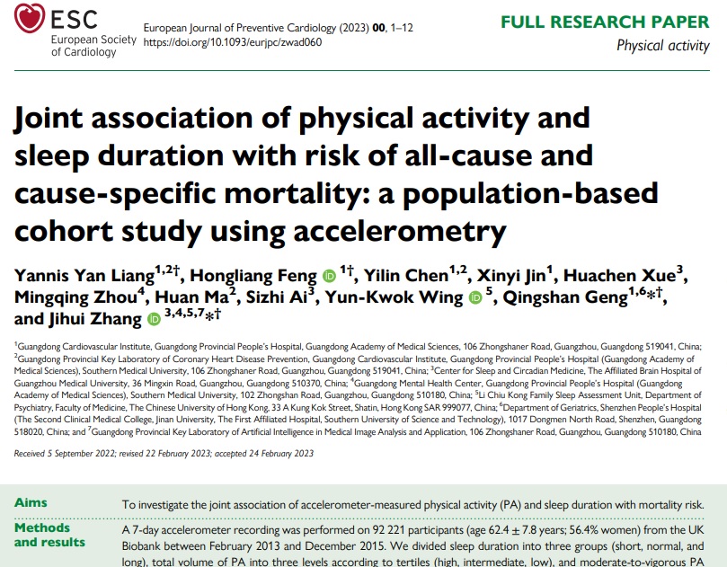 잠이 부족하거나 지나칠 때 생기는 부정적인 영향을 운동으로 상쇄할 수 있다는 연구결과가 발표된 'European Journal of Preventive Cardiology'.