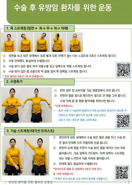 유방암 수술 후 팔, 어깨 등 상지 기능 회복에 도움이 되는 환우 운동법./연세암병원 제공