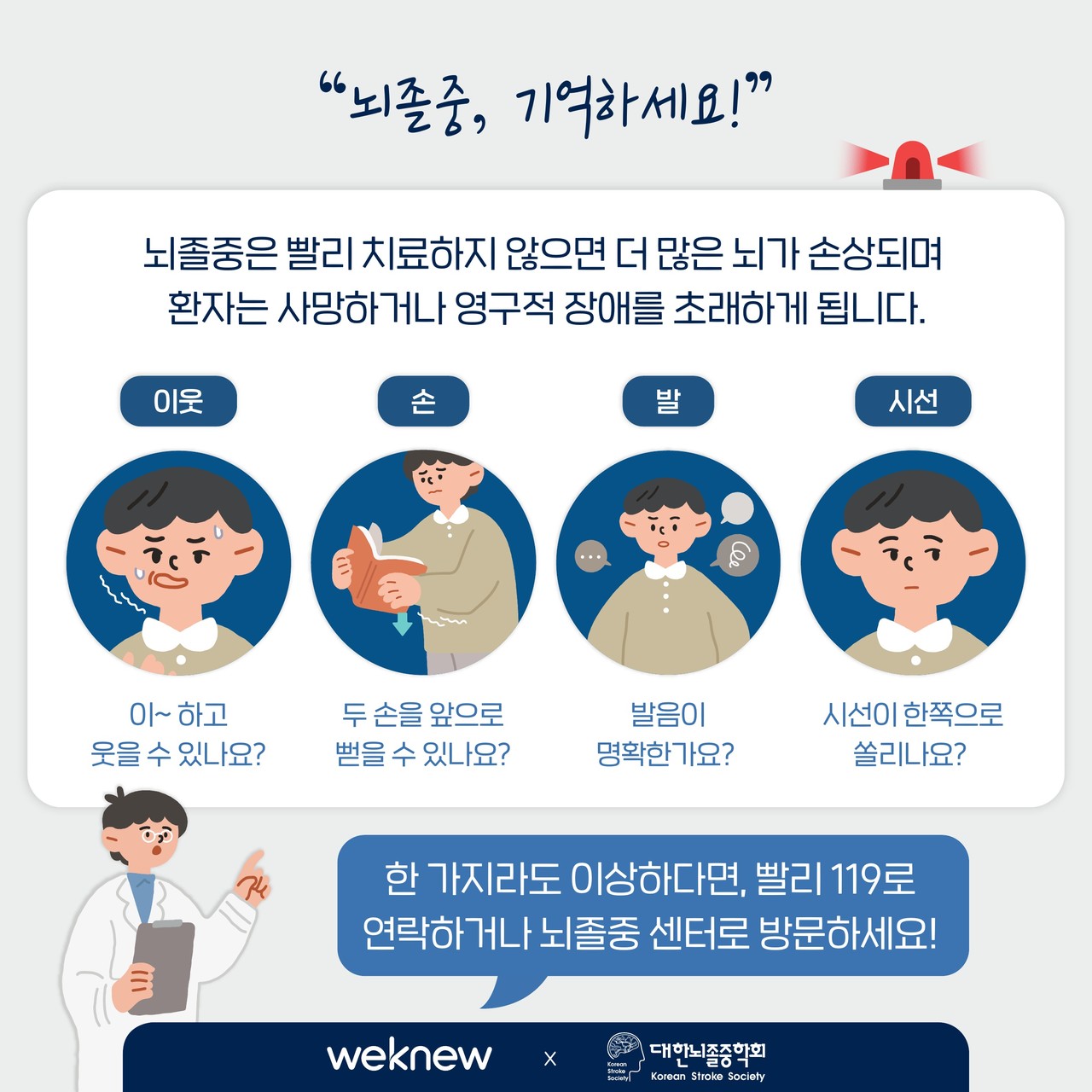 대한뇌졸중학회가 개발한 뇌졸중 조기 감별법 '이웃손발시선'./대한뇌졸중학회 제공