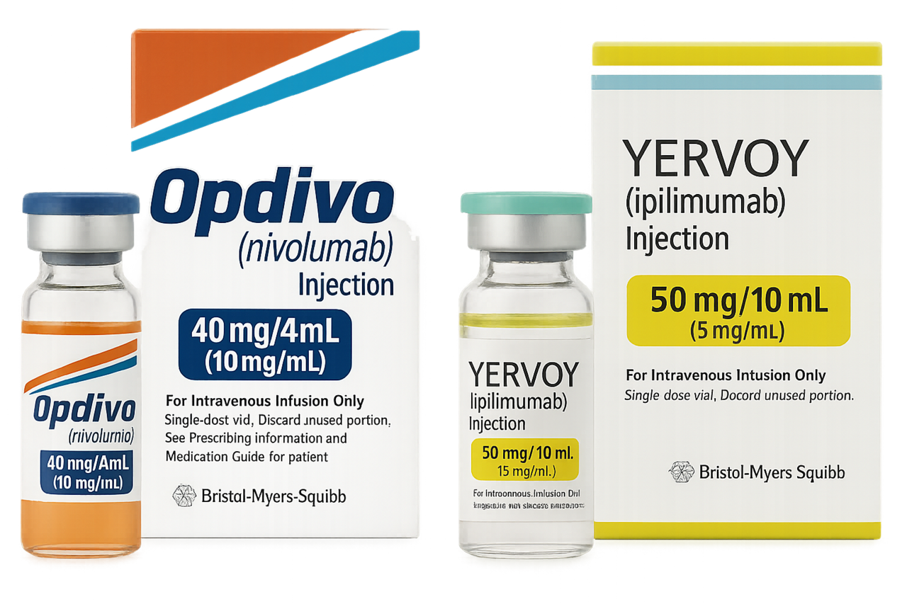 글로벌 제약사 BMS는 미국식품의약국(FDA)이 면역항암제인 옵디보(성분명 니볼루맙)와 여보이(성분명 이필리무맙)를 함께 쓰는 병용요법을 대장암 1차치료로 승인했다고 8일 발표했다. 옵디보와 여보이는 둘 다 BMS가 개발한 면역항암제다. 옵디보는 암세포 표면의 PD-1 단백질을 억제해 면역체계의 활성을 유도하고, 면역체계가 암세포를 제거하도록 유도한다. 여보이는 면역관문 'CTLA-4(세포독성 T림프구 관련 항원-4)'를 표적으로 삼는다./BMS 제공