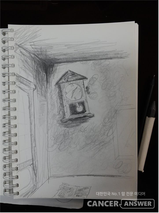 기억을 되살려 그려본 어릴 적 고향집 괘종시계. 