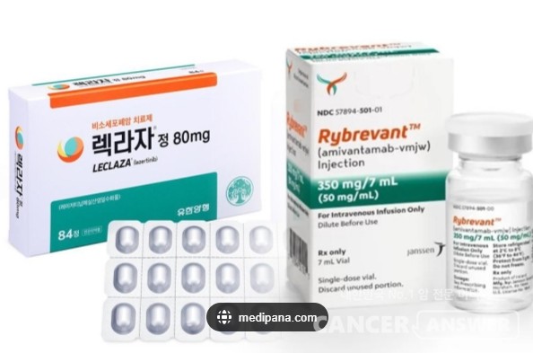비소세포폐암 치료에 병용요법으로 큰 효과를 보인다는 임상3상 결과가 발표된 유한양행의 렉라자와 J&J의 리브리반트.